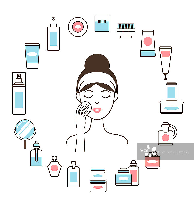 在化妆品圈内的戴发带的女人图片素材