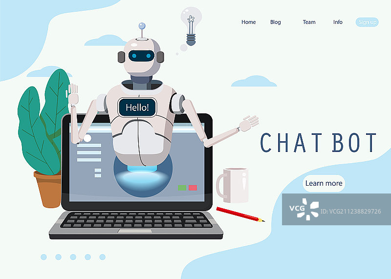 笔记本电脑上的免费聊天机器人虚拟助手图片素材