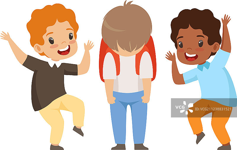 同学嘲笑悲伤男孩的不良行为冲突图片素材