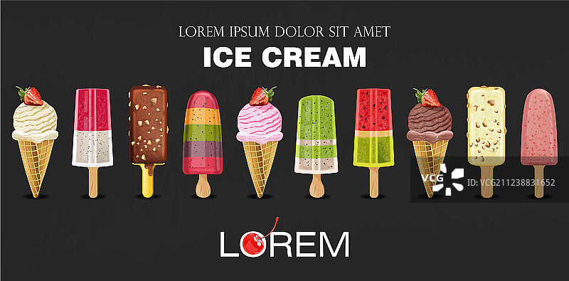 逼真夏季冰淇淋合集图片素材