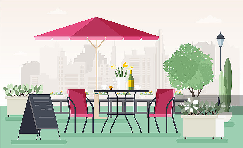 带有桌椅的街边咖啡馆或餐厅图片素材