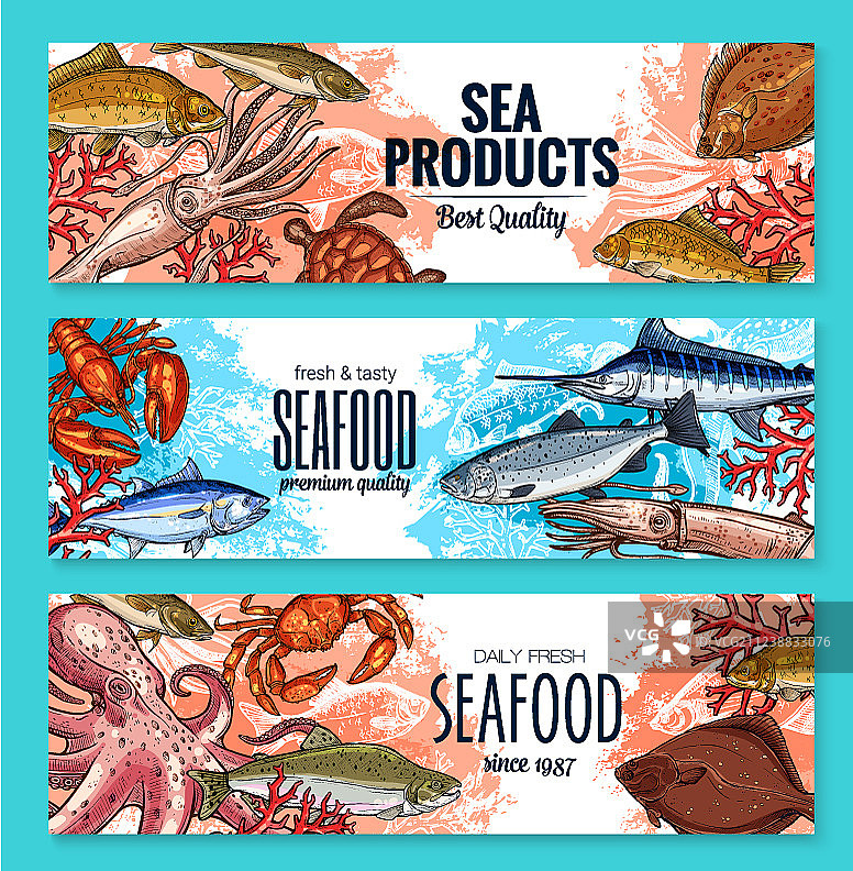 海鲜市场banner素描图片素材