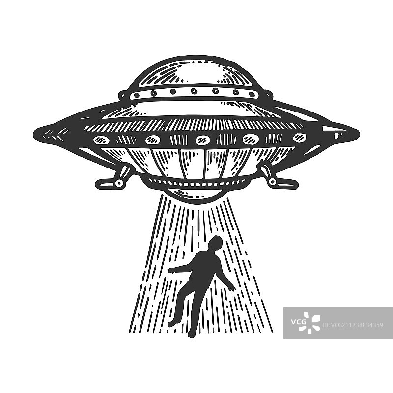 不明飞行物绑架人类雕刻图片素材