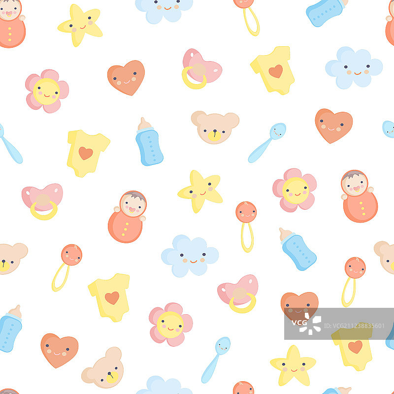 可爱的婴儿元素无缝图案图片素材