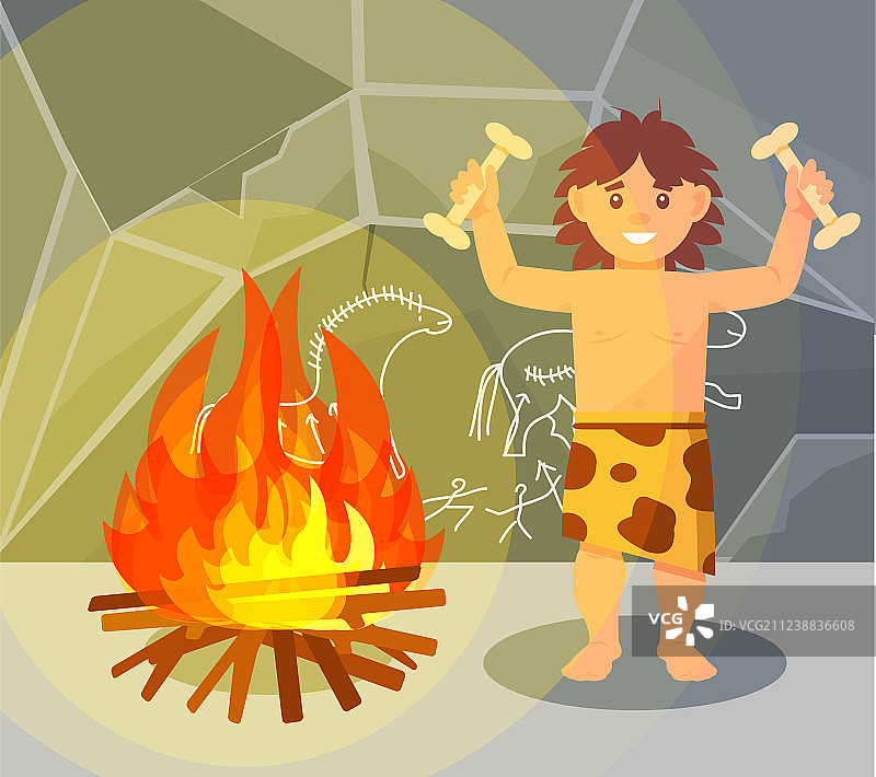 身穿兽皮的史前男孩图片素材