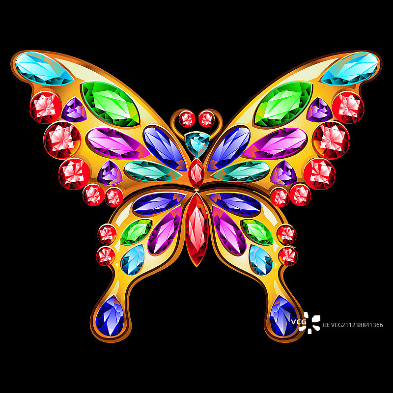 蝴蝶造型宝石金色胸针图片素材