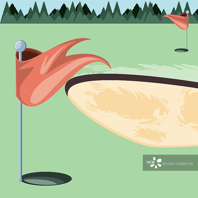 带球洞旗的高尔夫球杆标志图片素材
