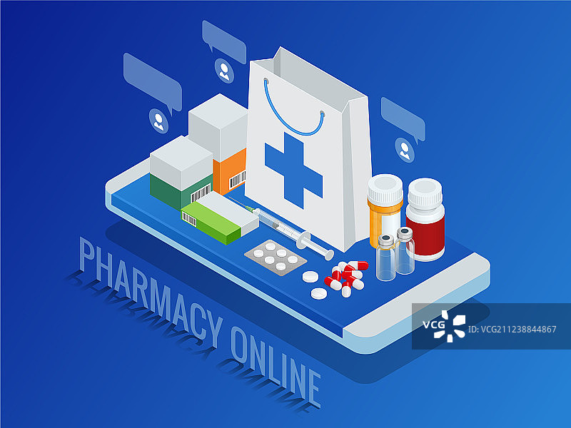 2.5D在线药房概念手指触摸图片素材