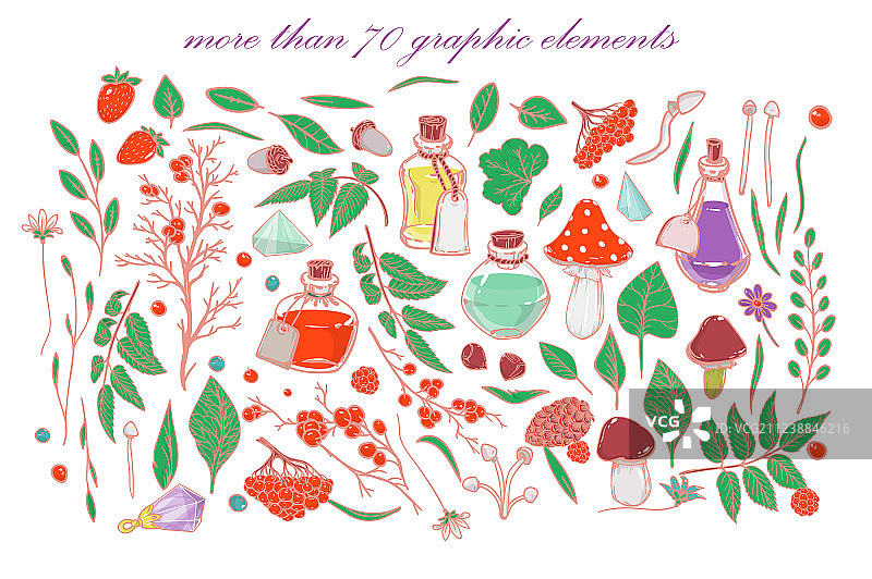 手绘魔法物品线上艺术图片素材