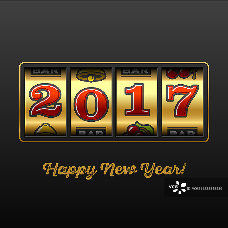 带有老虎机元素的2017新年贺卡图片素材
