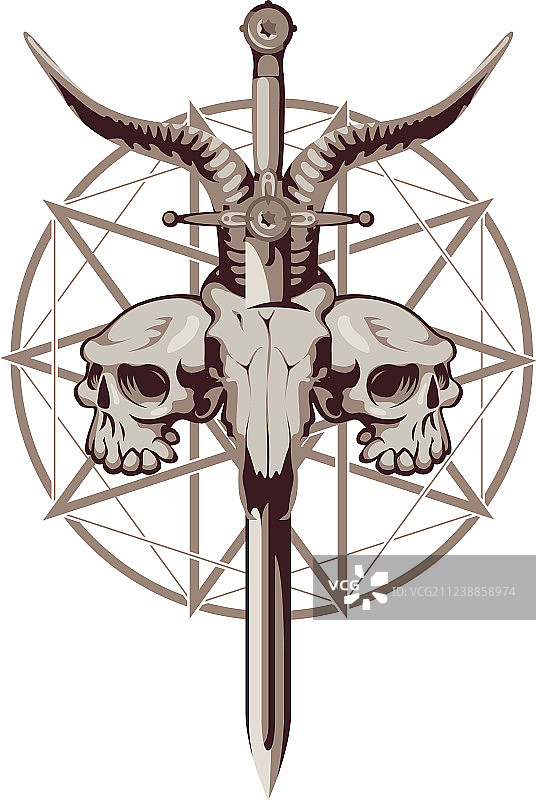 骷髅宝剑五角星标志图片素材
