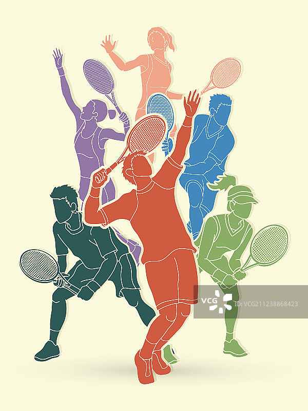 男女网球运动员比赛瞬间图片素材