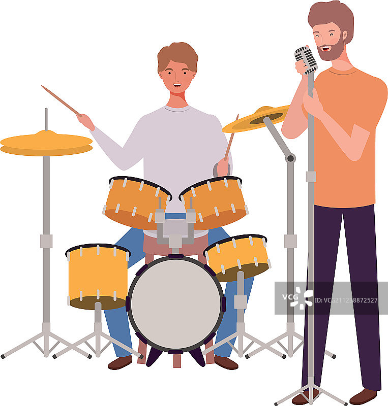 白色背景上的男人和乐器图片素材