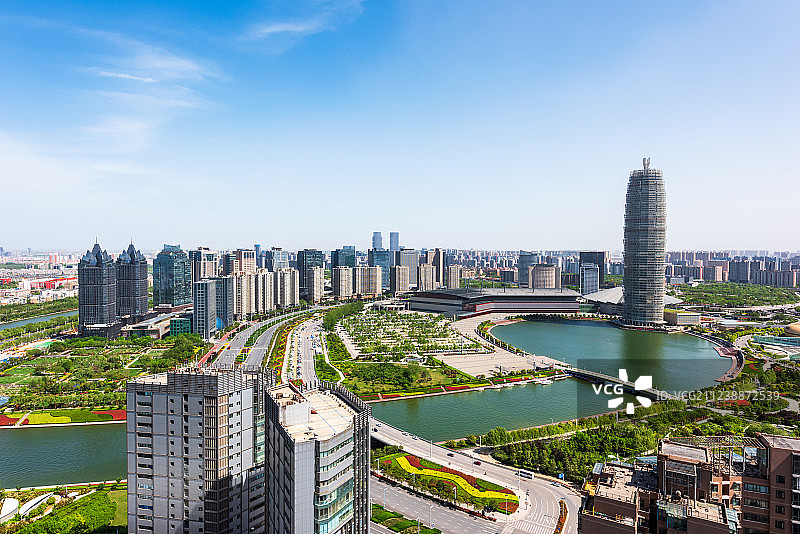 亚洲中国河南郑州市郑东新区中央商务区CBD图片素材