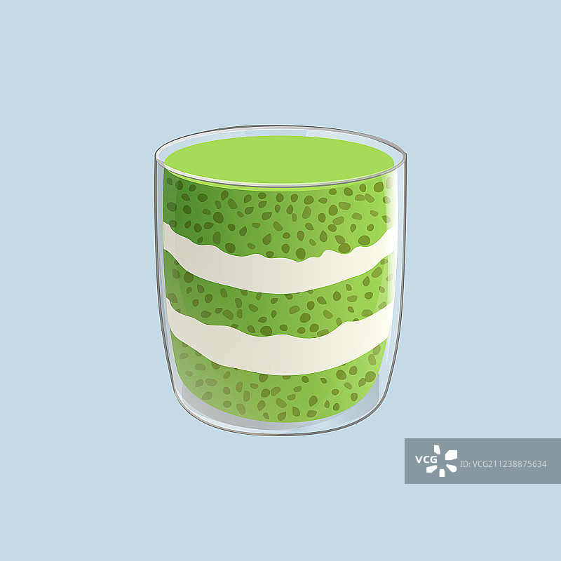 玻璃杯装奇亚籽抹茶布丁图片素材