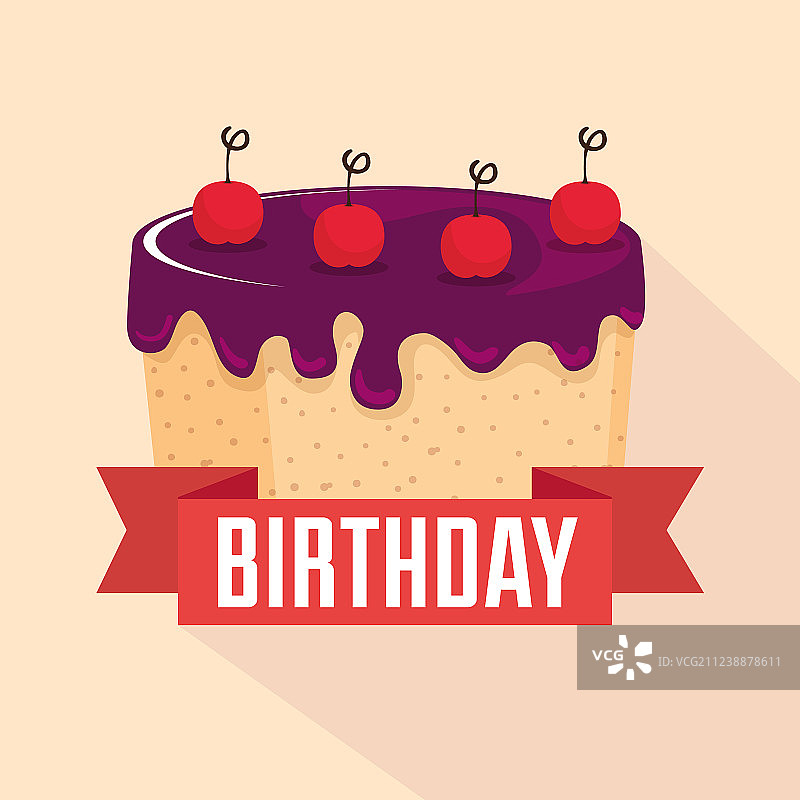 生日贺卡，含精美蛋糕和丝带图片素材