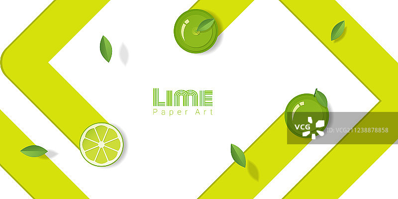 纸艺风格新鲜青柠水果背景图片素材