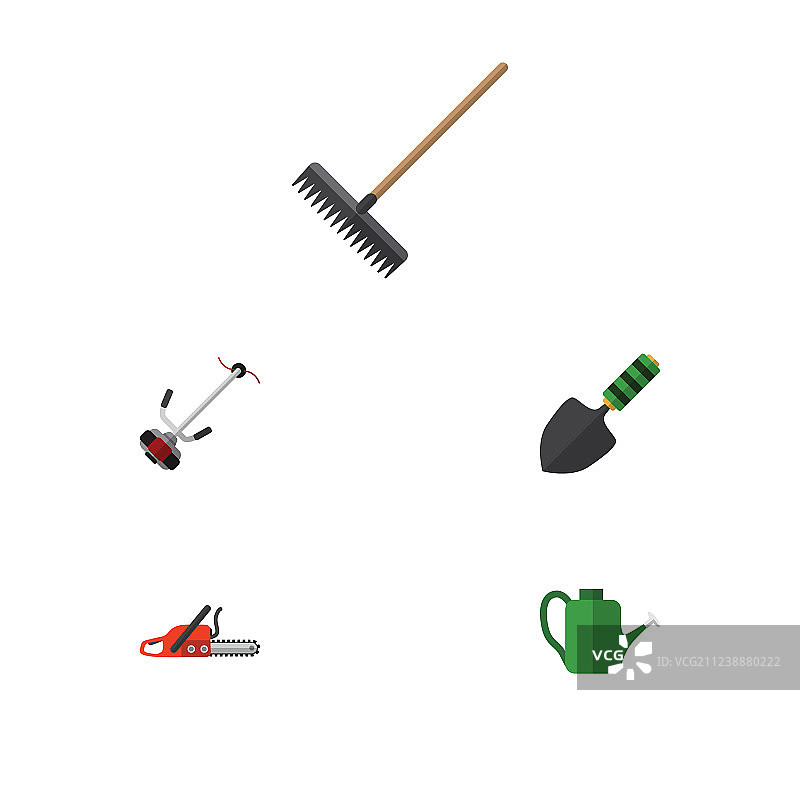 扁平风格：耙子、泥刀、水桶农场图标合集图片素材