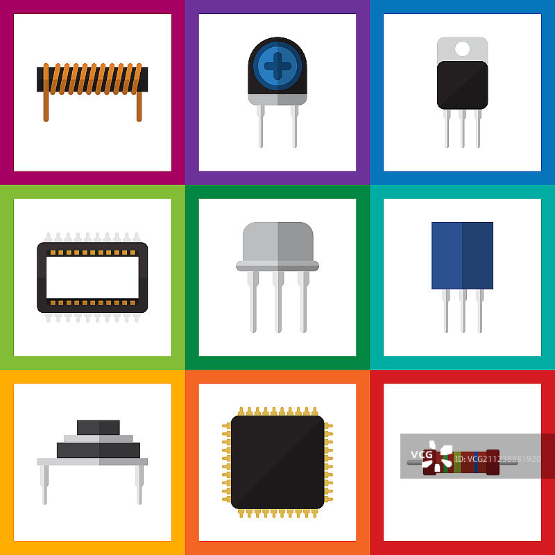 扁平风格图标：CPU、大型机、插座图片素材