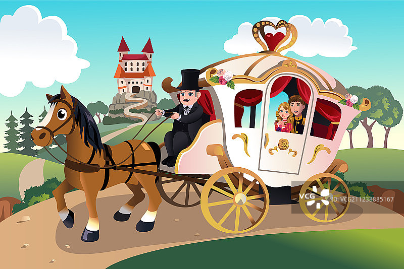 乘坐马车的王子和公主图片素材