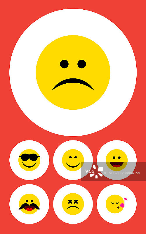 扁平图标表情手势集：斗鸡眼、微笑图片素材