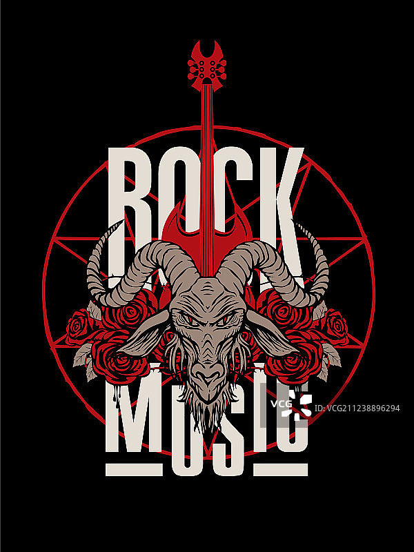 山羊头吉他玫瑰摇滚音乐banner图片素材