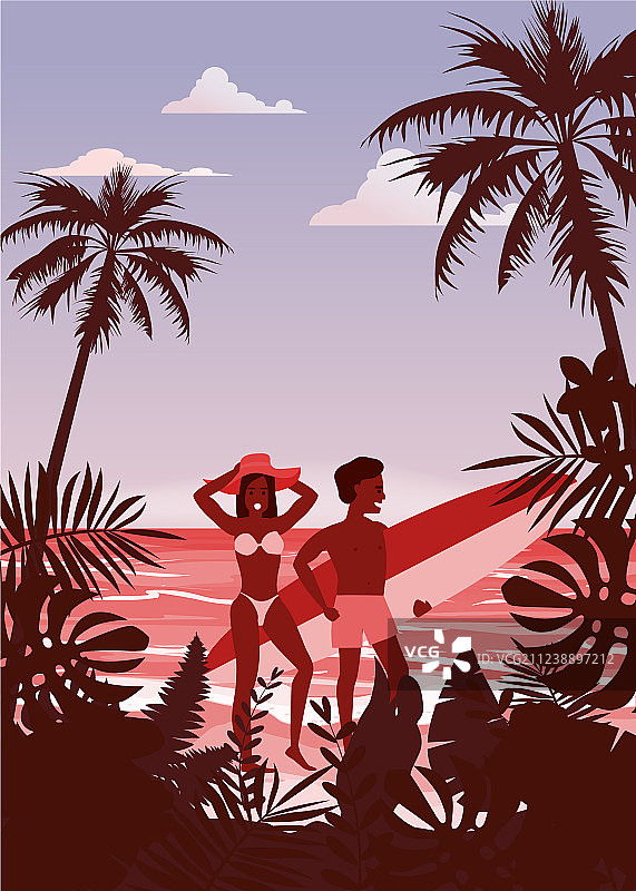 在夏季海滩度假的幸福夫妇图片素材