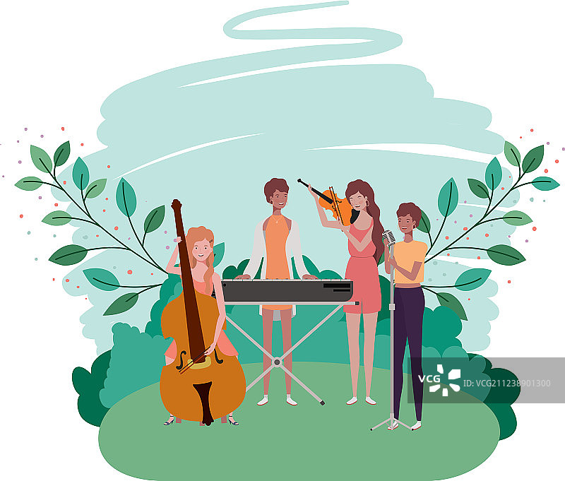 有乐器和背景的女人图片素材