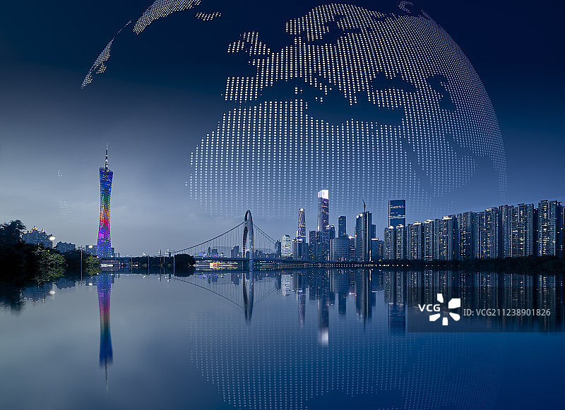 全球化概念的广州塔CBD夜景图片素材
