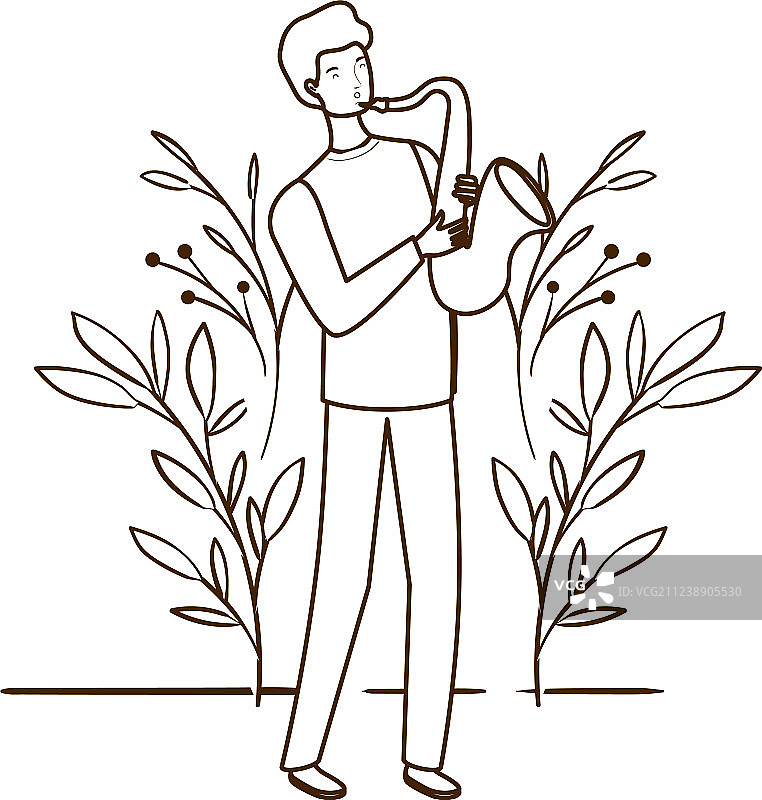 手持萨克斯和树枝的男人轮廓图片素材