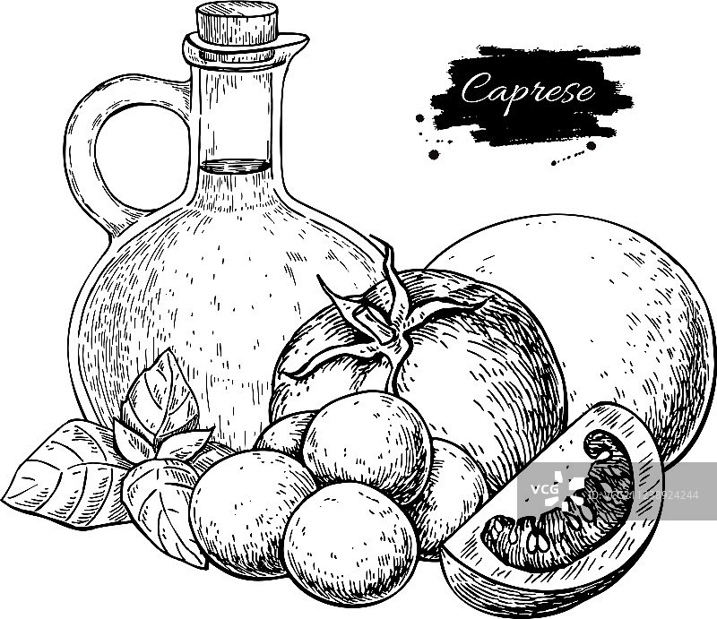 卡普雷塞沙拉食材手绘图片素材