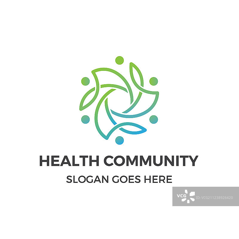 绿色健康社区人物线条艺术标志设计图片素材