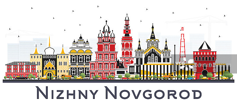 俄罗斯下诺夫哥罗德城市天际线与颜色图片素材