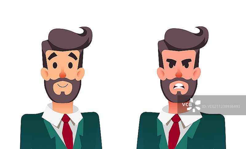 平静和愤怒的卡通男人办公室经理图片素材
