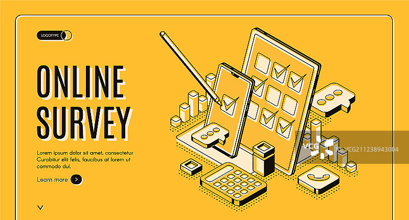 在线调查2.5D banner反馈服务图片素材