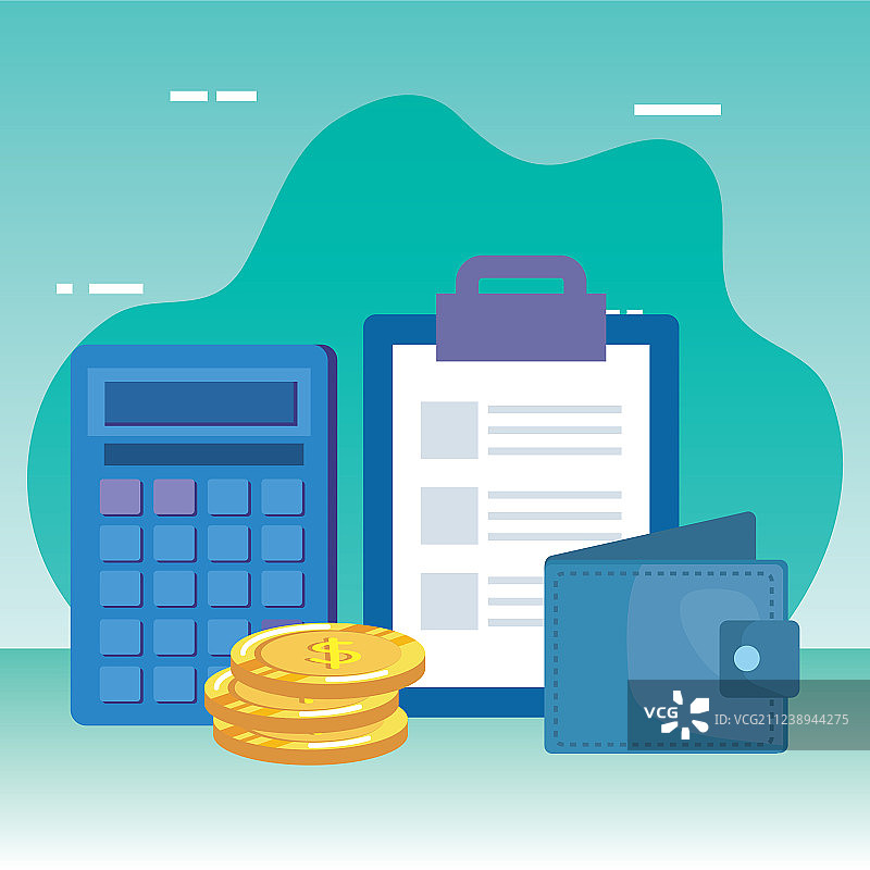 带有钱包和清单的美元硬币图片素材