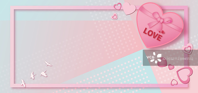 浪漫情人节促销活动剪纸风展板插画粉色背景图片素材