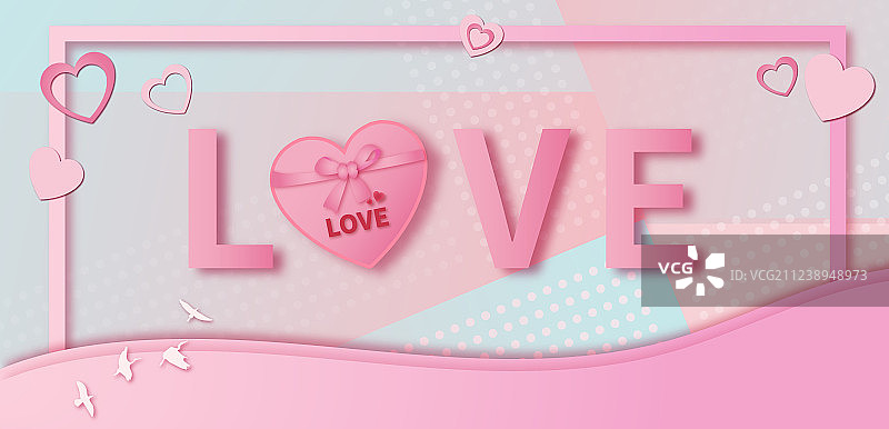 浪漫情人节促销活动剪纸风展板插画粉色背景图片素材