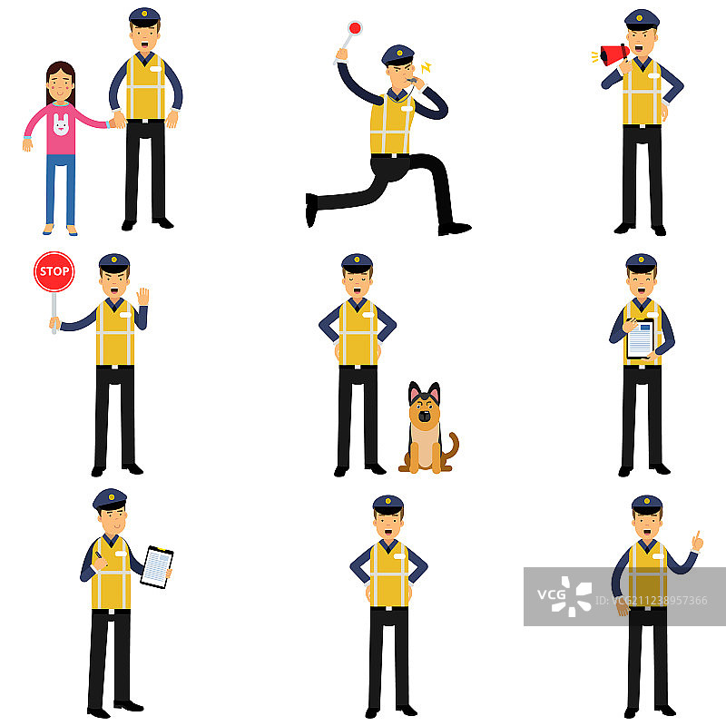 不同姿势的卡通交警图片素材