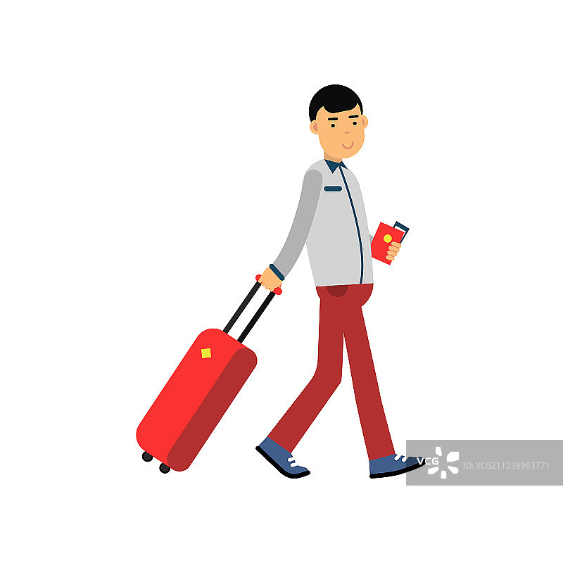 微笑男人遊客拉著行李旅行图片素材