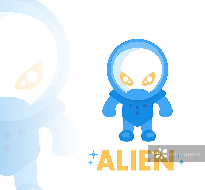 扁平风格的蓝色太空服外星人图片素材