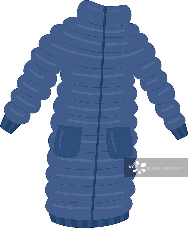 带两个口袋的蓝色长款女士羽绒服图片素材