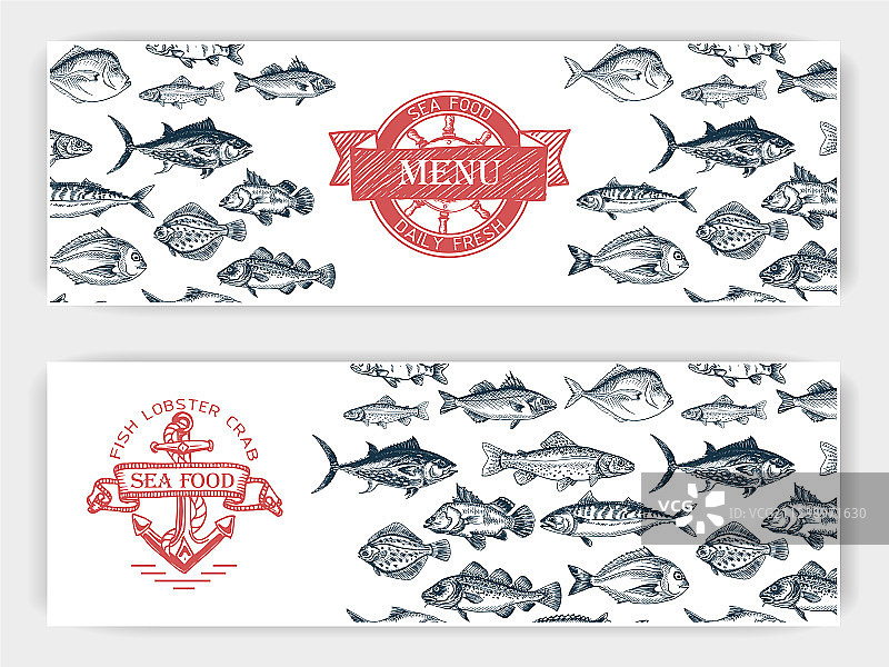 海鲜市场卡片素描图片素材