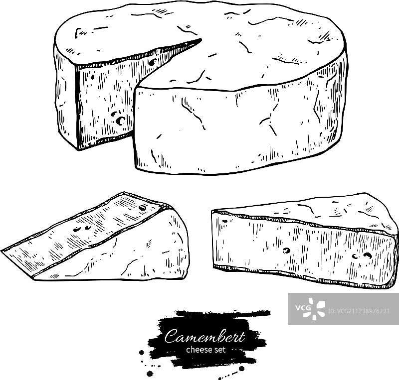 卡蒙贝尔奶酪块与三角形插画图片素材