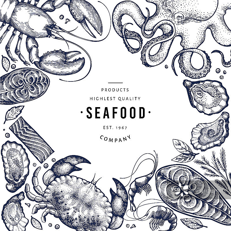 手绘海鲜鱼类设计模版图片素材