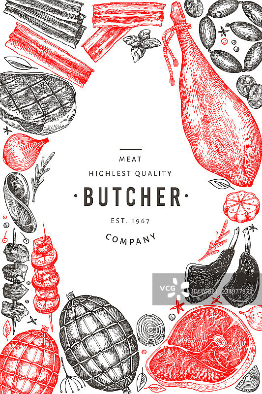 手绘复古肉制品设计模板图片素材