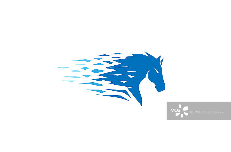 蓝色像素抽象马头Logo图片素材