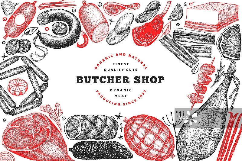 手绘复古肉铺banner模板图片素材