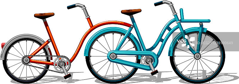 都市家庭双人自行车扁平风格图片素材
