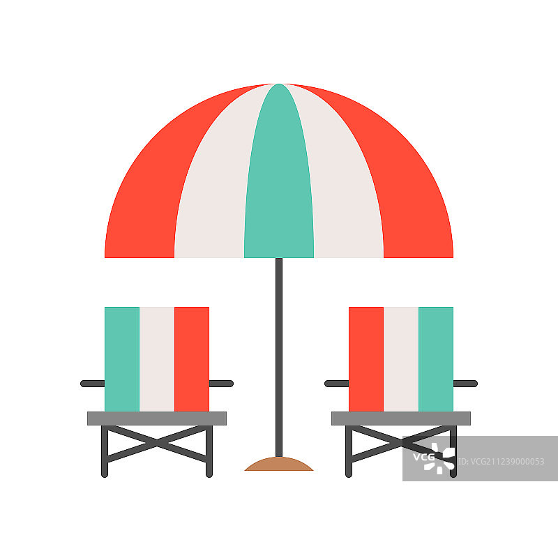 夏季沙滩椅和遮阳伞扁平风格图标图片素材